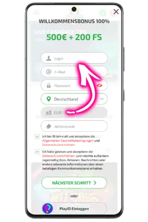 Registrierungsformular Ausfüllen für BoaBoa Casino Bonus